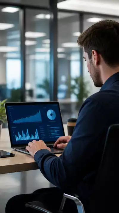 Person analyzing website data on a laptop with charts